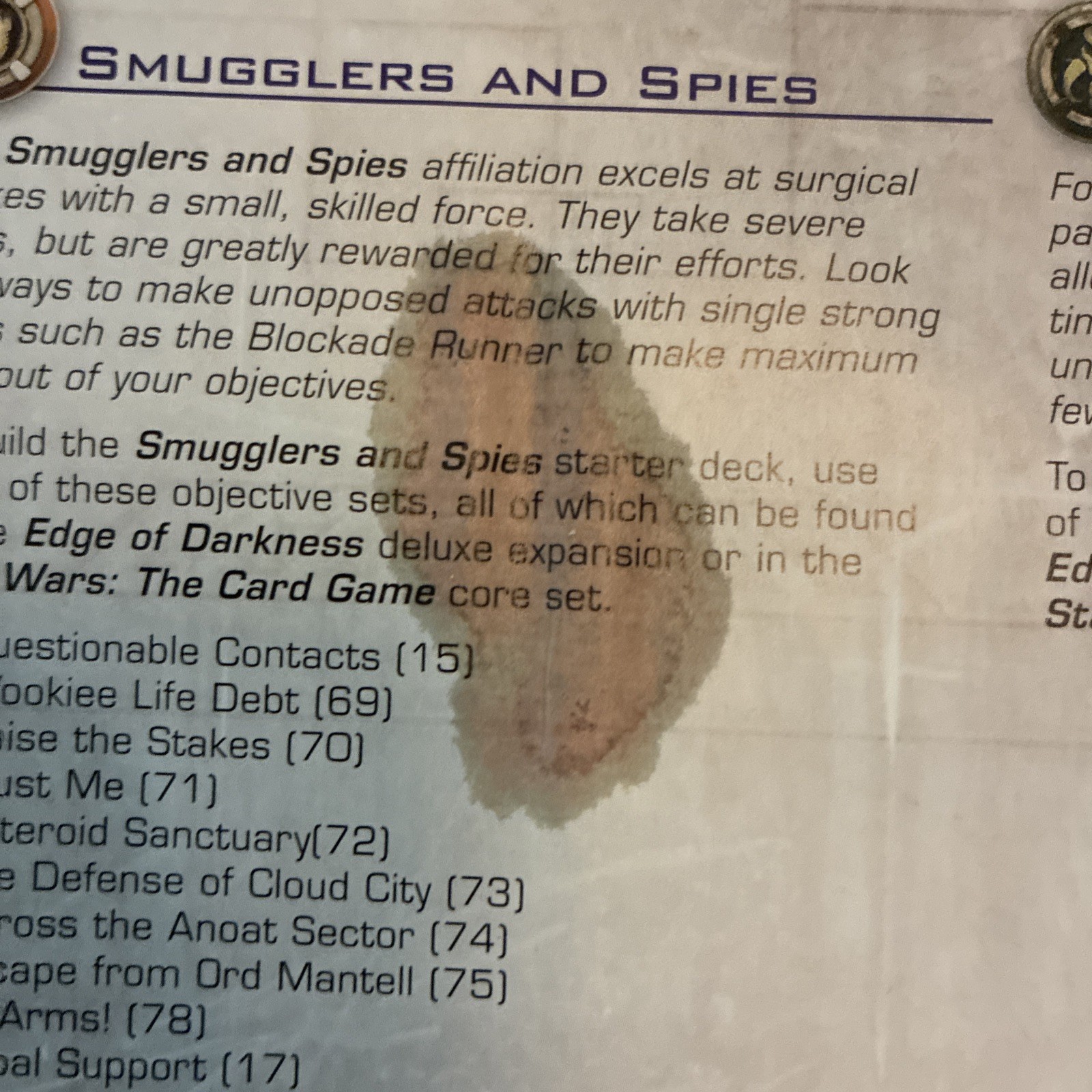 Star Wars The Card Game LCG Edge of Darkness Exp FG 2013 VG/EX