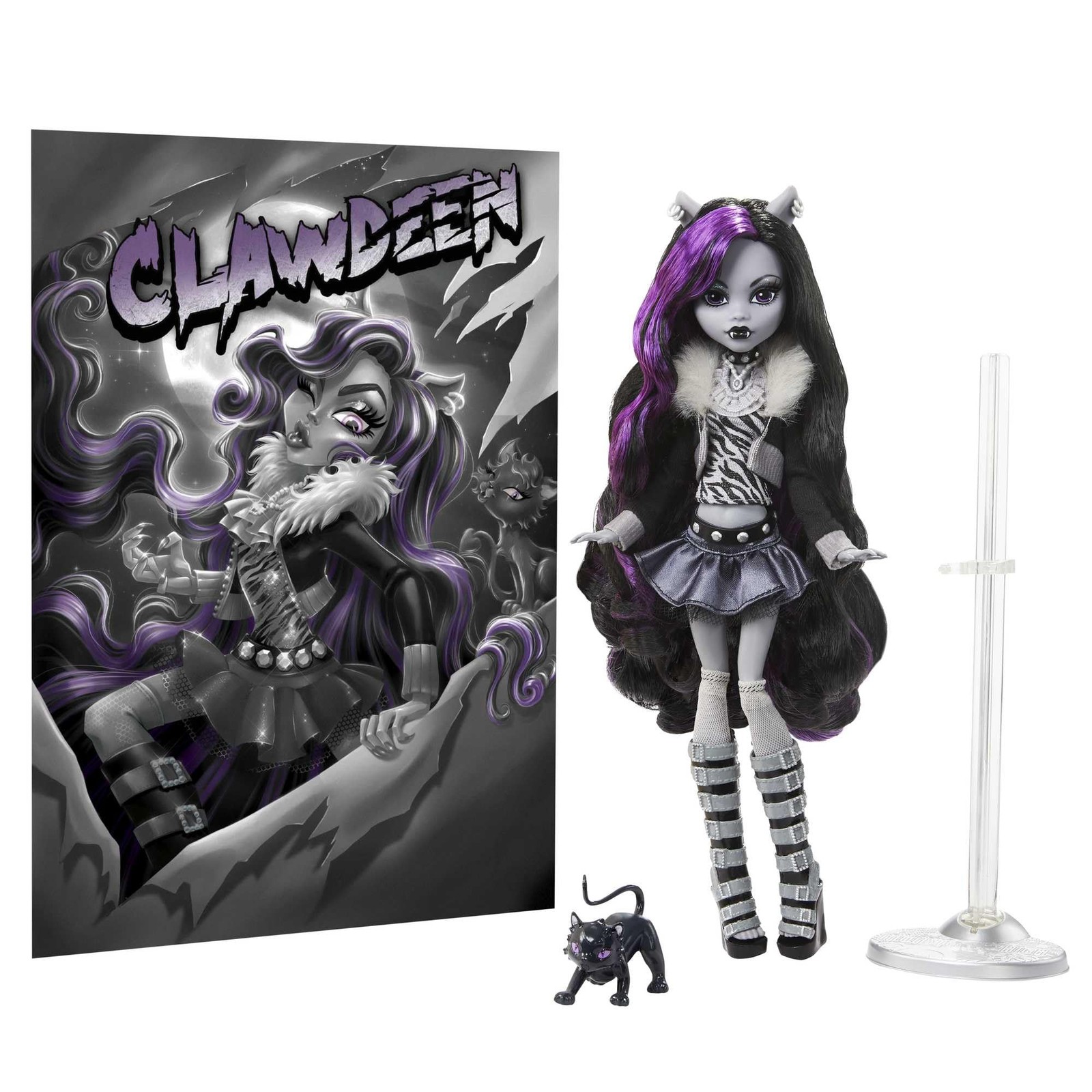 Monster High Reel Drama Clawdeen Wolf Doll Black White HKN28 Collectible Posters
