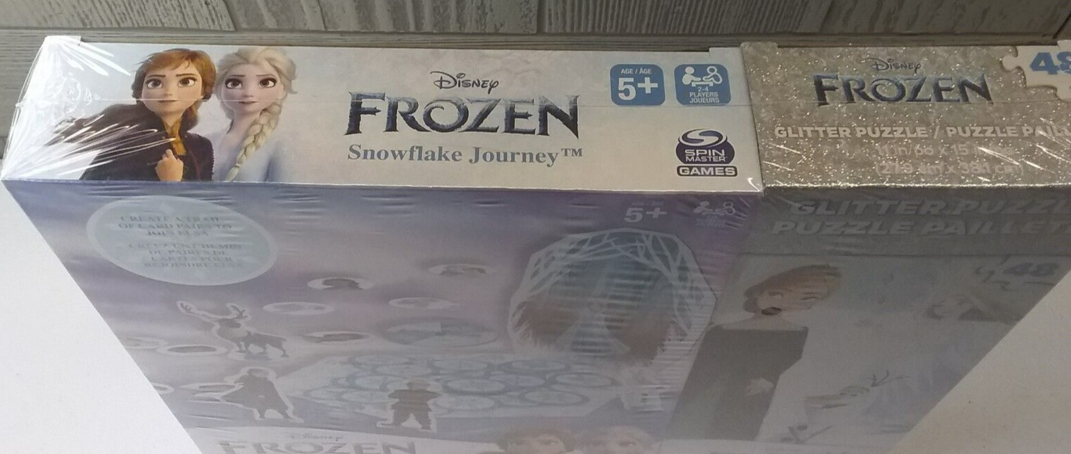 DISNEY FROZEN 2IN1 48 PIECE GLITTER PUZZLE AND SNOWFLAKE JOURNEY BOARD GAME 5+