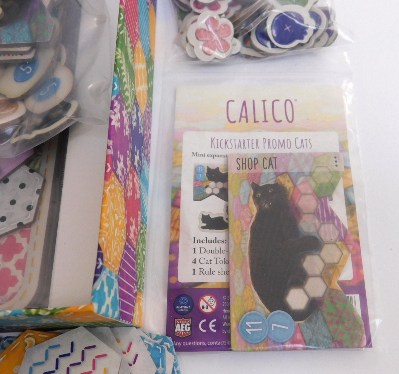 Calico Tile Placement Puzzle Game by AEG with Kickstarter Promo cats