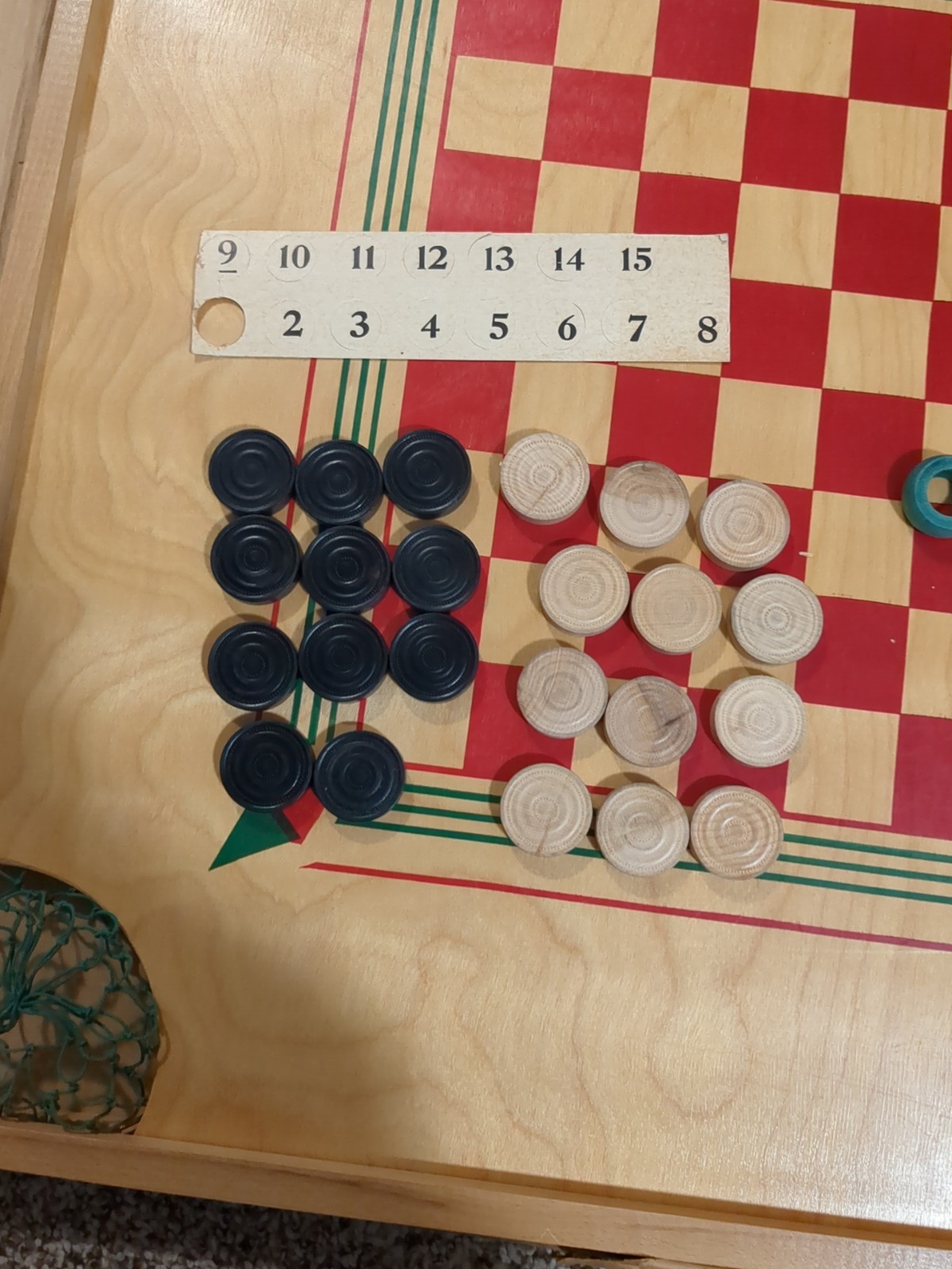 1950 No 50 Carrom Board from Carrom Industries w partial Set of Checkers & Rings