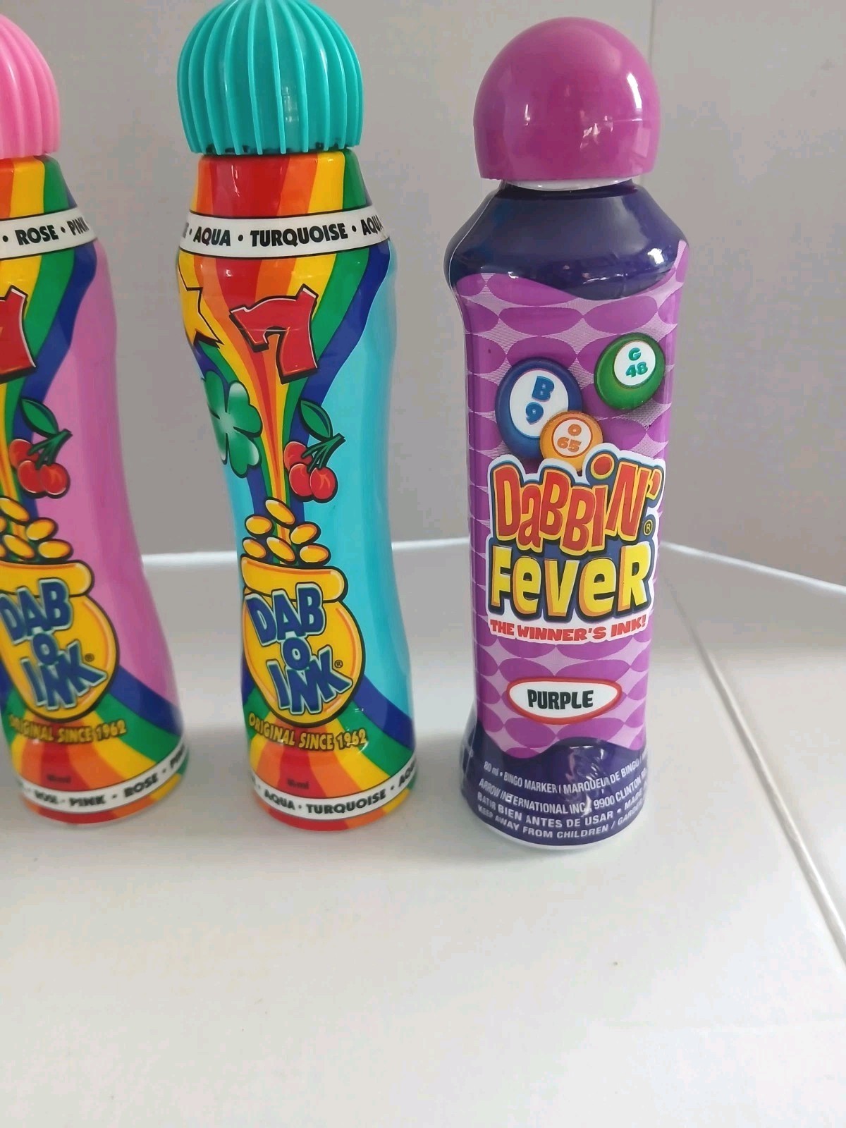 (4) Dab O Ink & Dabbin Fever Bingo Marker Dauber Purple Pink Aqua Used
