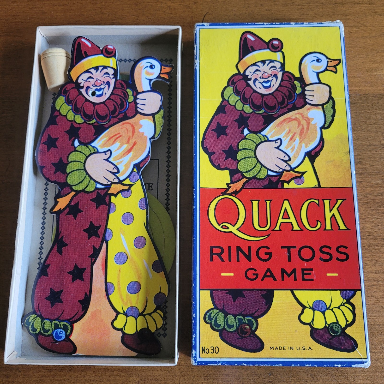 Vintage Quack Ring Toss Toy Game w/ Clown & Pipe Complete Rosebud Art Co 1940’s