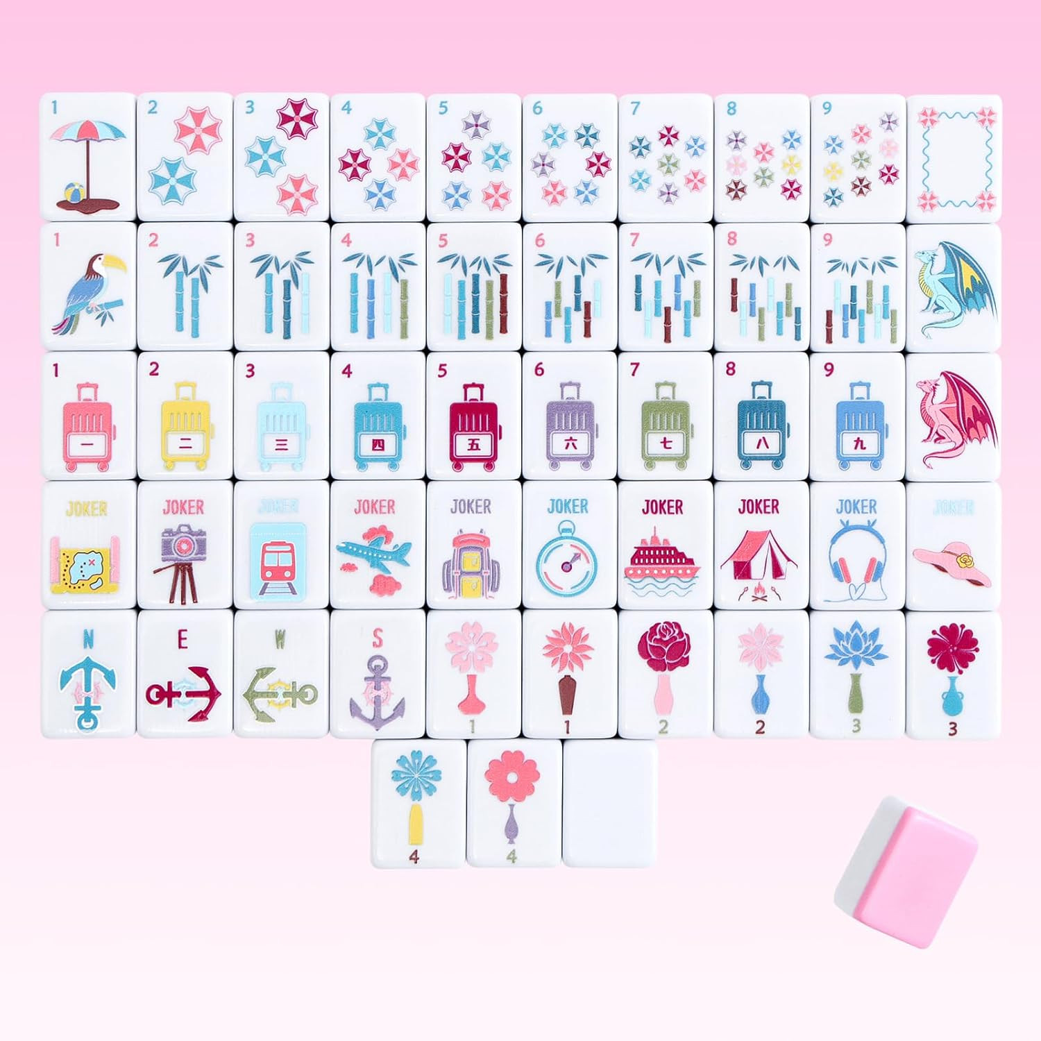 160 Pink Printed American Mahjong Game Set with Carrying Bag and Accessories, 1.