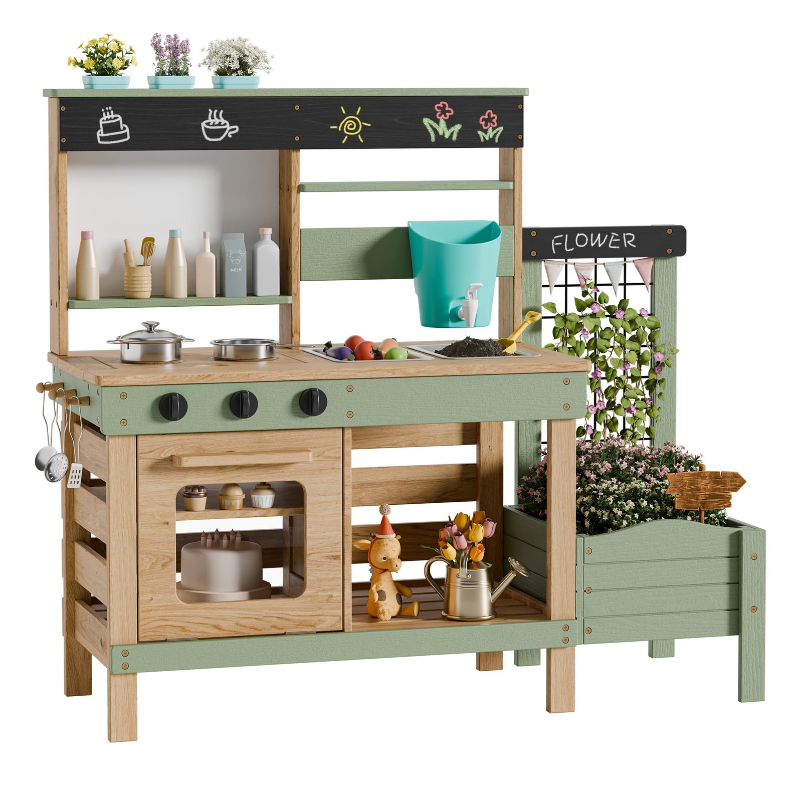 Wooden Mud Kitchen for Kids Outdoor Pretend Play Plant Growing Box Removable