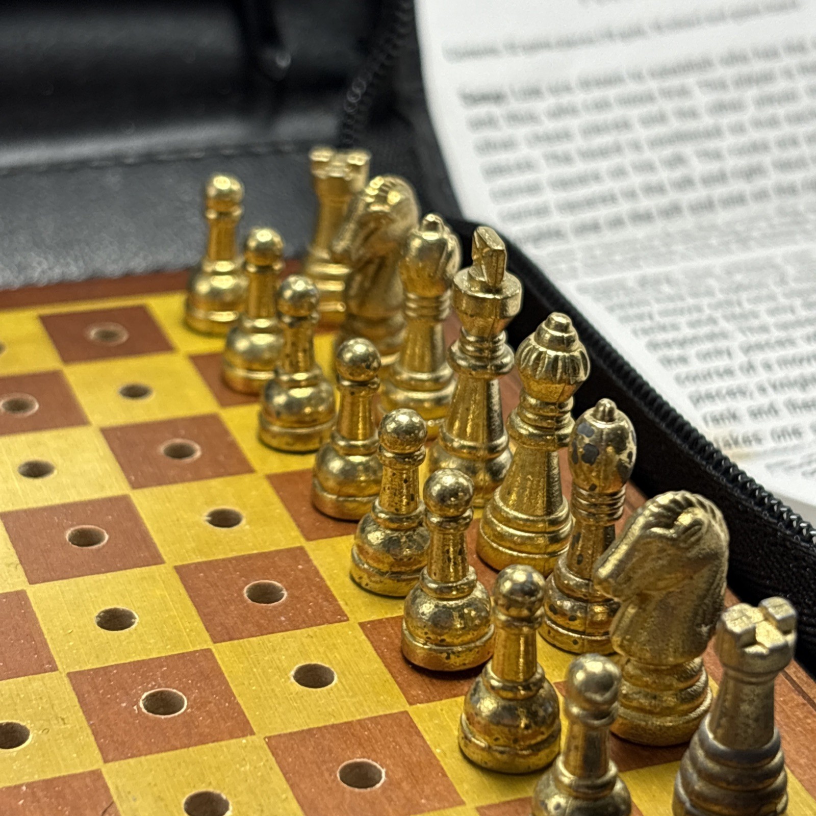 Travel Size Chess Game Portable Portfolio Case Wooden Board Fundex