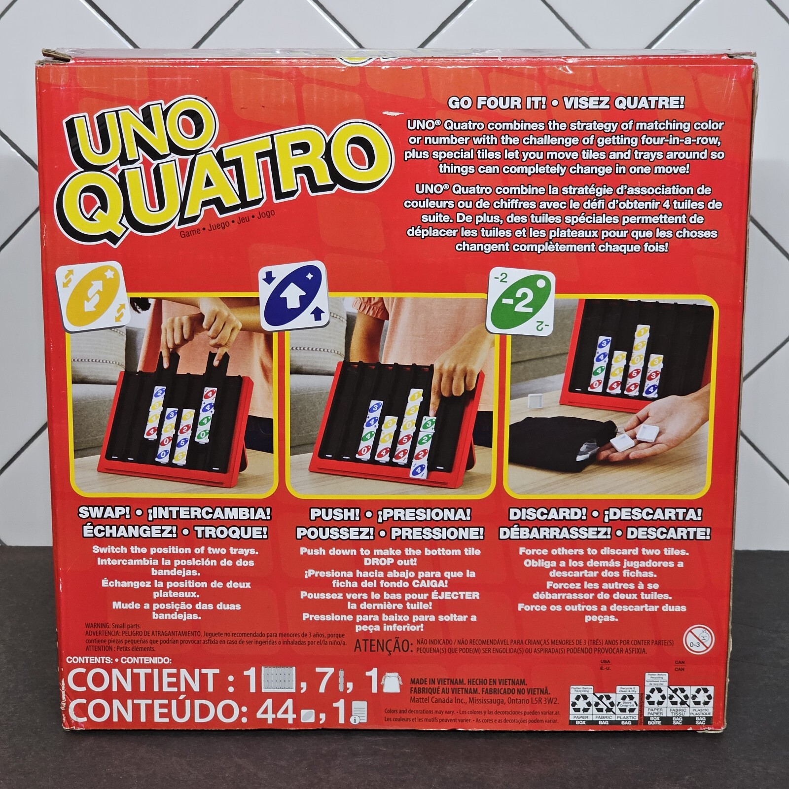 Uno Quatro Game Drop & Swap Family Party Game Board Games Toy Age 7+ Complete