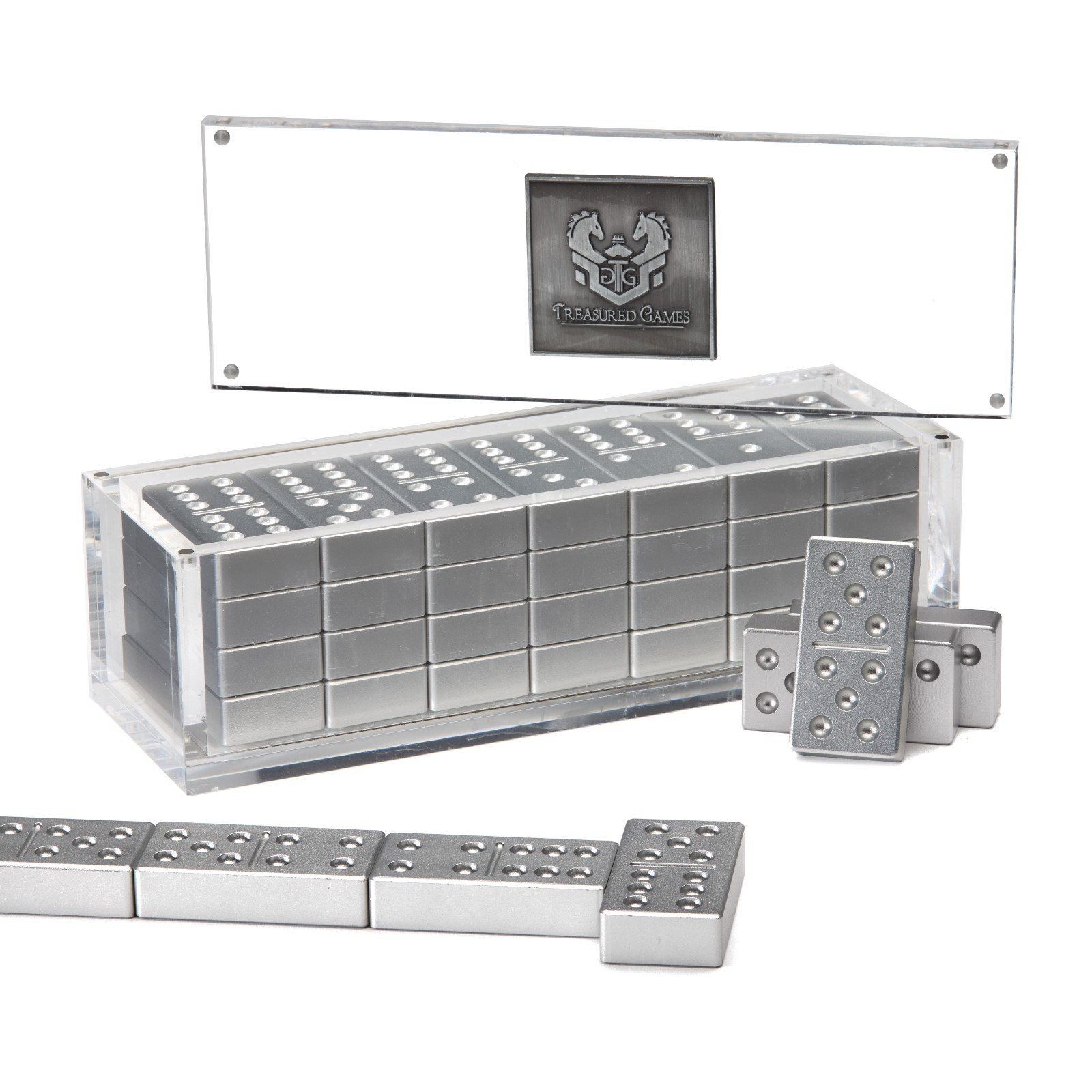 Premium Aluminum Double Six Dominoes Set – Silver