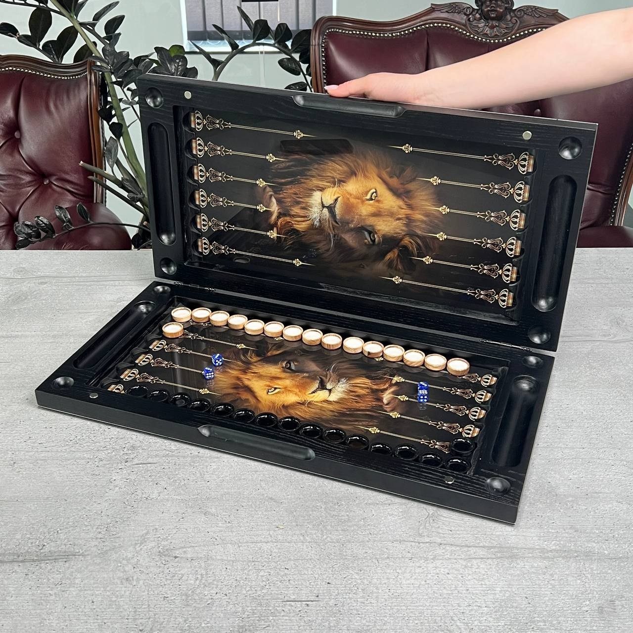 Luxury Glass Backgammon Board Carved Ash Wood Custom Design Milestone Gift Him