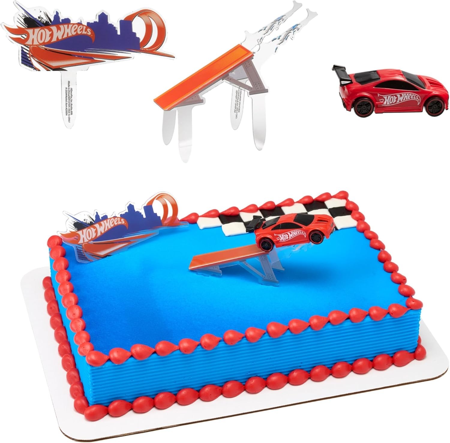 DecoSet® Hot Wheels™ Supreme Speed Cake Topper, Car Cake Decoration Set with Veh