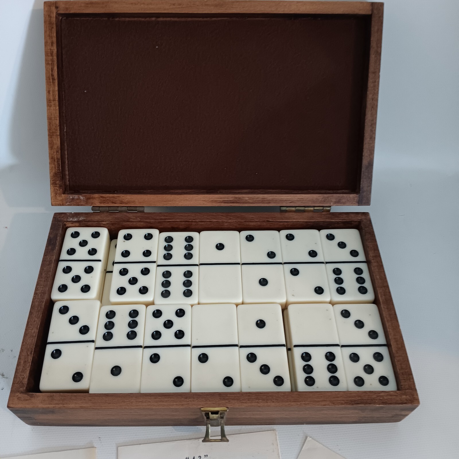 Vintage 28 Piece Domino Set In Walnut Wood Box Pacific Game Company With Papers