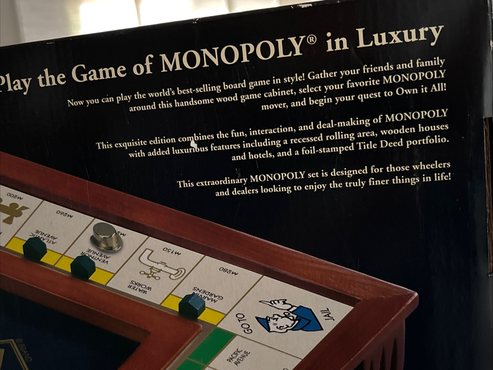 Monopoly Luxury Edition Wooden Board Game Navy Blue Gold Foil WS Game Company