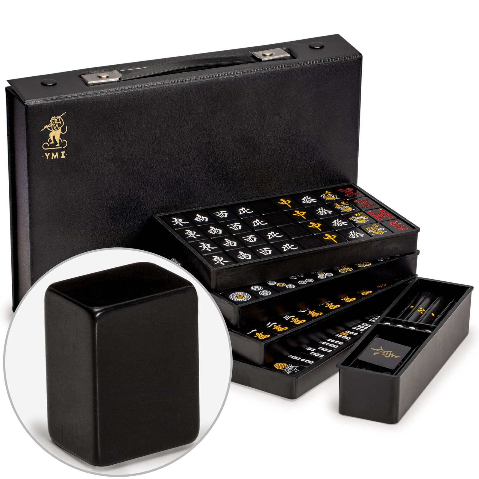 Yellow Mountain Imports Japanese Riichi Mahjong Set – Black Standard Size Tiles