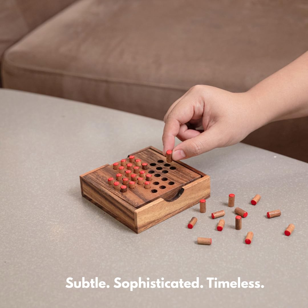 Wood Solitaire Game Classic Peg Solitaire Board Premium Wooden Design Single …
