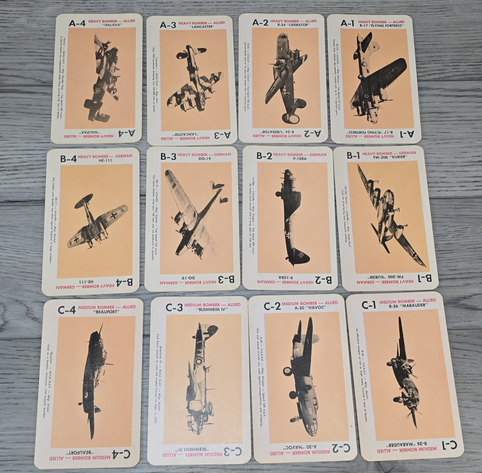 1965 Milton Bradley 12 O’Clock High Card Game Complete 40 WWII Aircraft Cards