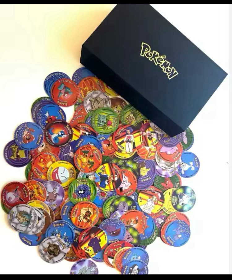 Pokemon Tazos Pogs 141 pcs 3rd Generation Strokes Box 3D Round Square Collection