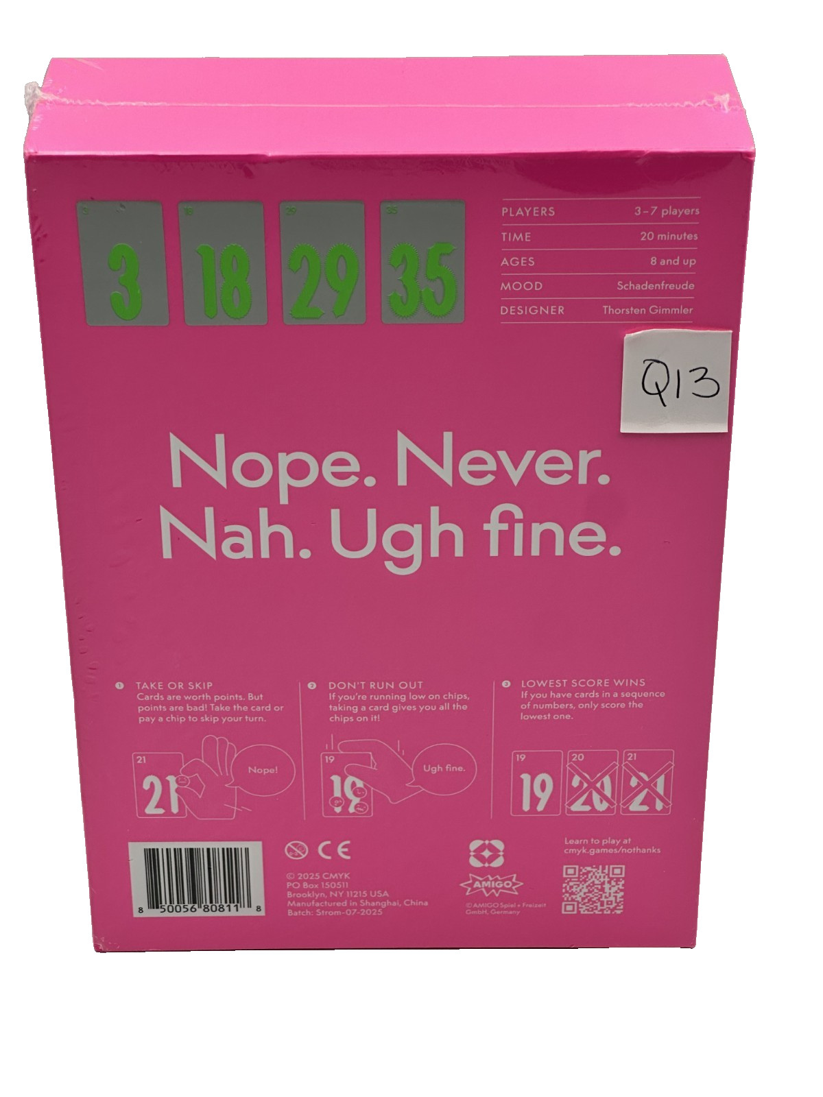 CMYK No Thanks Card Game Magenta Edition Deluxe Modern Tabletop Board Game New