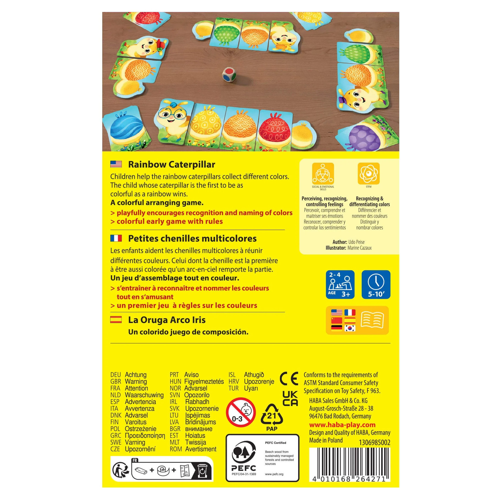 HABA Little Rainbow Caterpillar Mini Game of Colors and Patterns Ages 3+