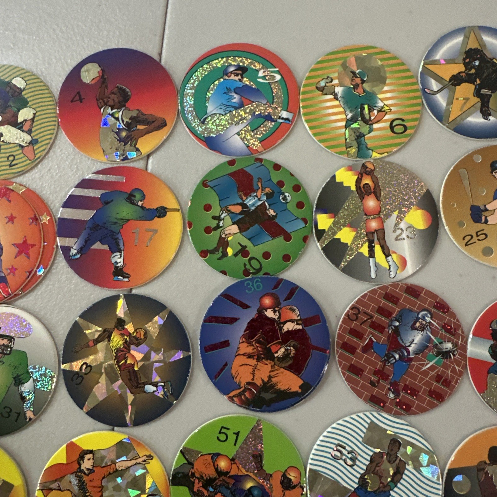 Lot Of 38 Sports Pogs Non Branded Milk Caps Doubles Will Be Red 90’s Vintage