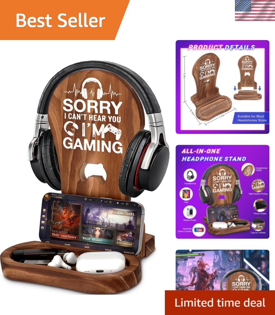 Multi-Functional Gamer Decor – Wooden Headset Stand for All Gaming Setups