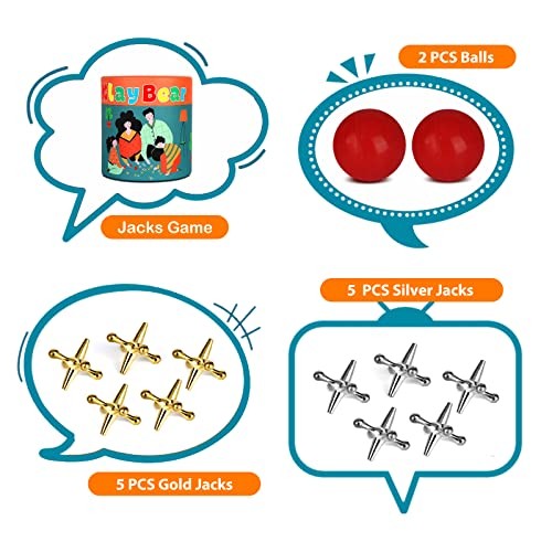 Metal Jacks Game Set Classic Retro Toy 10 Jacks 2 Balls Hand-Eye Coordination