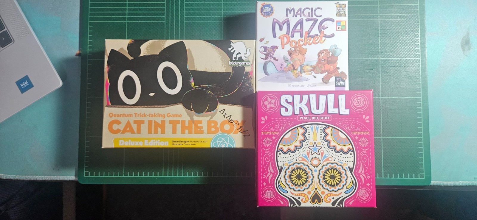 3 game lot – Cat in the Box, Skull, AND Magic Maze Pocket, NEVER PLAYED