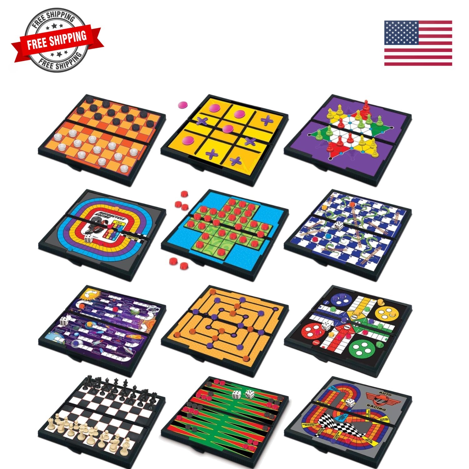 Magnetic Board Travel Games for Kids, Includes 12 Retro Fun Games – 5″ Compac…