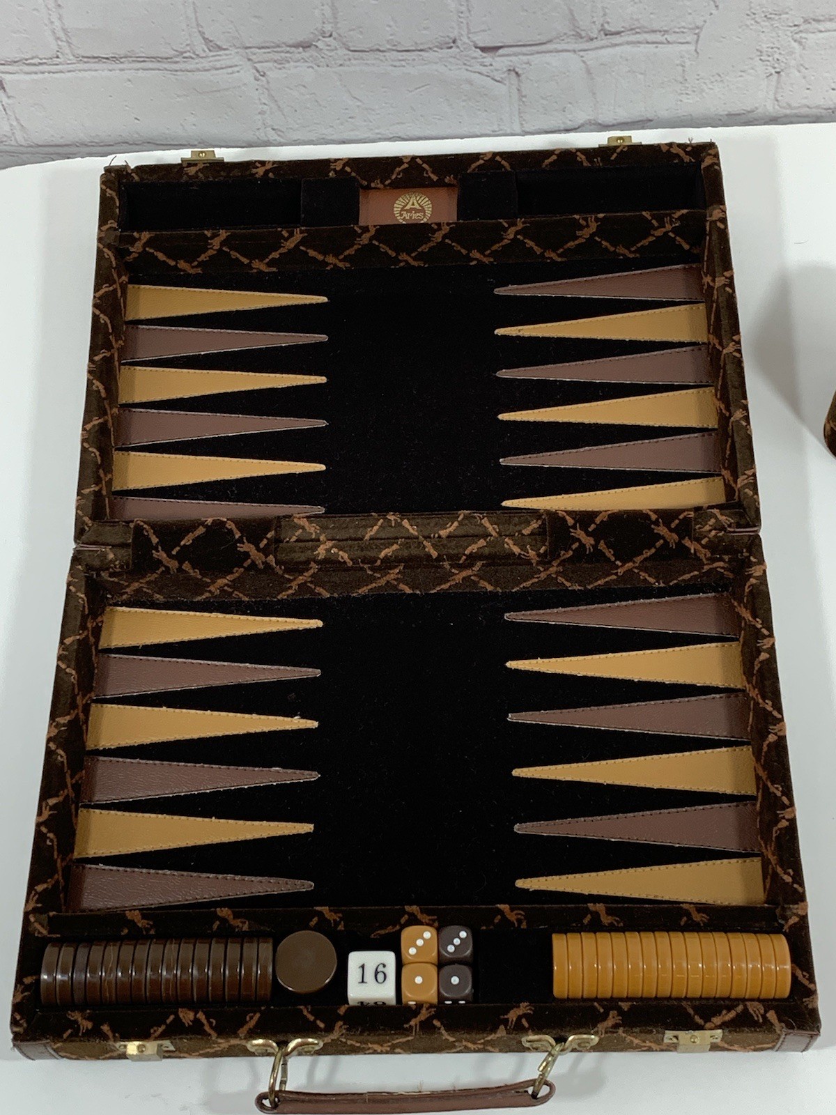 VTG Aries Of Beverly Hills Rare Longchamp Brown Velvet Travel Backgammon Set