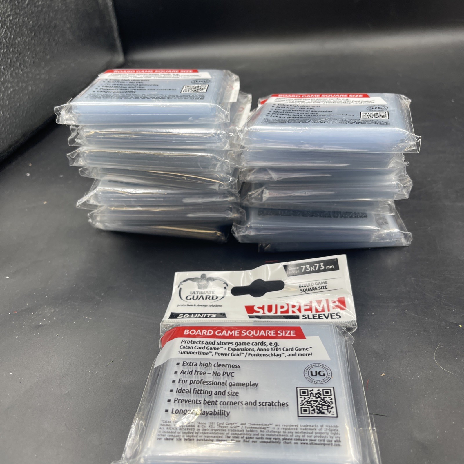 16 (800) Ultimate Guard Supreme Square Board Game Card Sleeves 73mm x 73mm Clear
