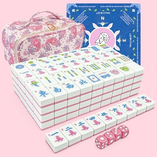 Complete Mahjong Tile Set – 166 Pink Mini Tiles (1.2”), Carrying Bag & Accessori