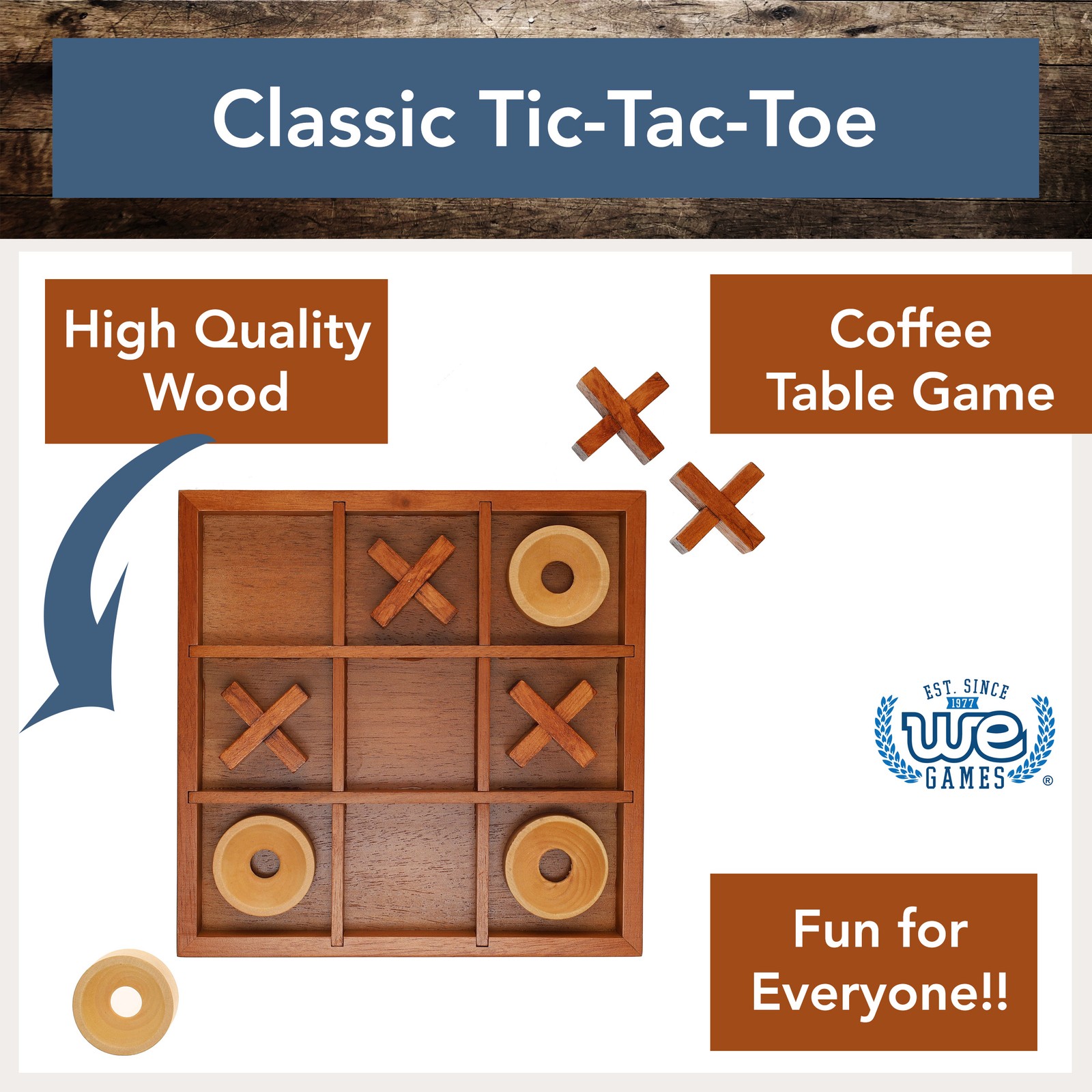 WE Games Tic Tac Toe Wooden Board Game, Patio Decor, Outdoor Games, Backyard