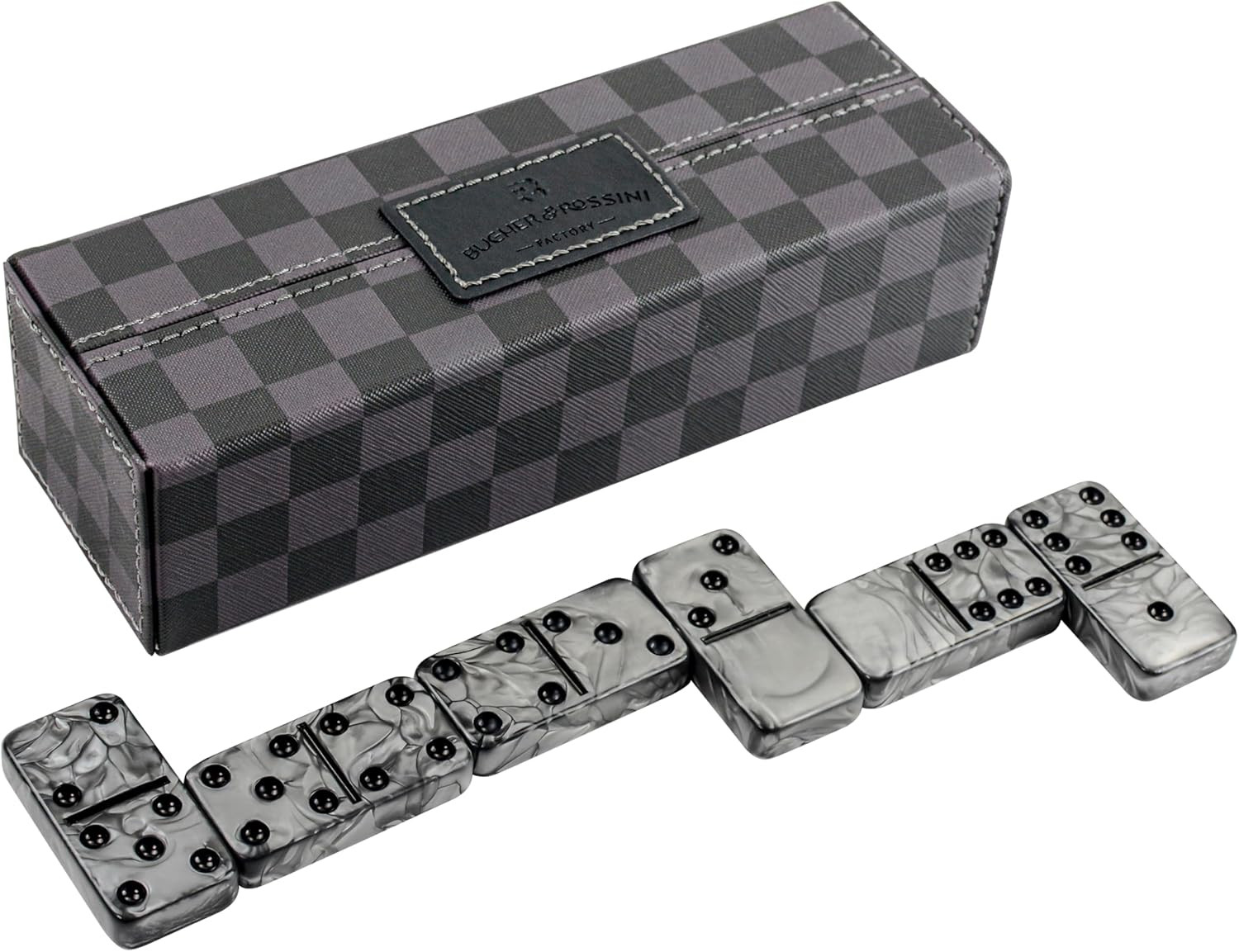 Dominos Set for Adluts – Double 6 Jumbo Domino Set – 28 Thick Marbleized Black a