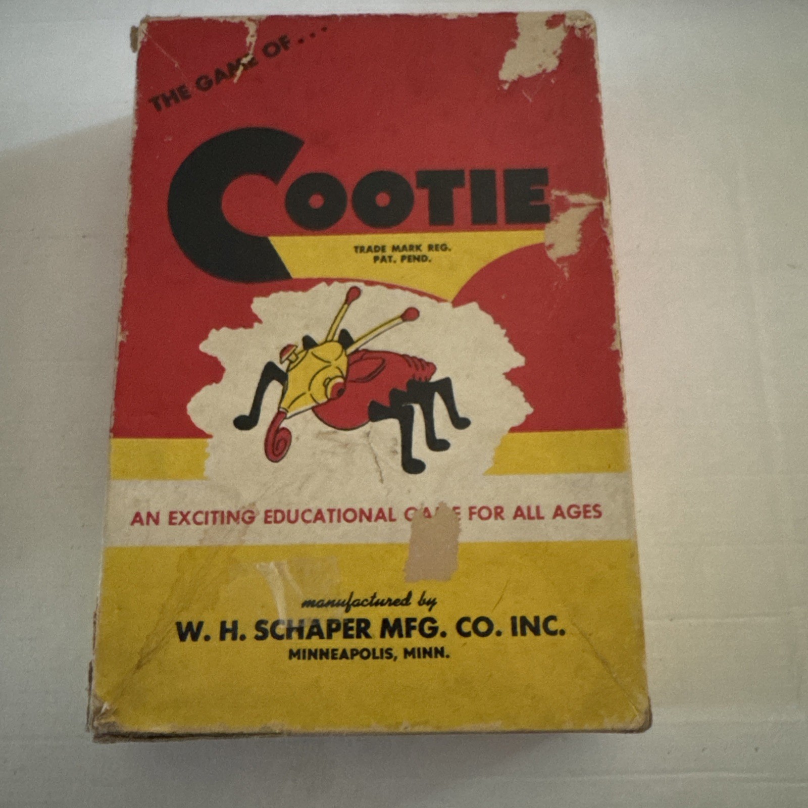 Vintage 1949 W.H. Schaper The Game of Cootie Patent Pending Box & Parts