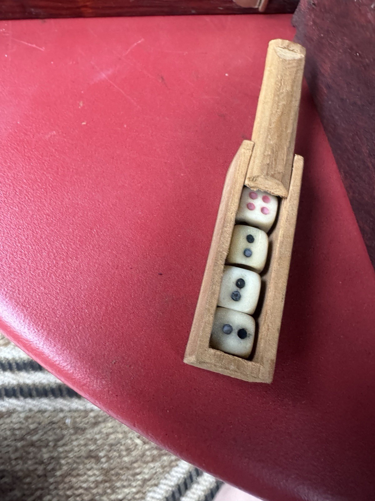 Antique Mahjong 5 Drawer Wood Box Set Bamboo Bone w/DICE/Tiles/Hand Colored