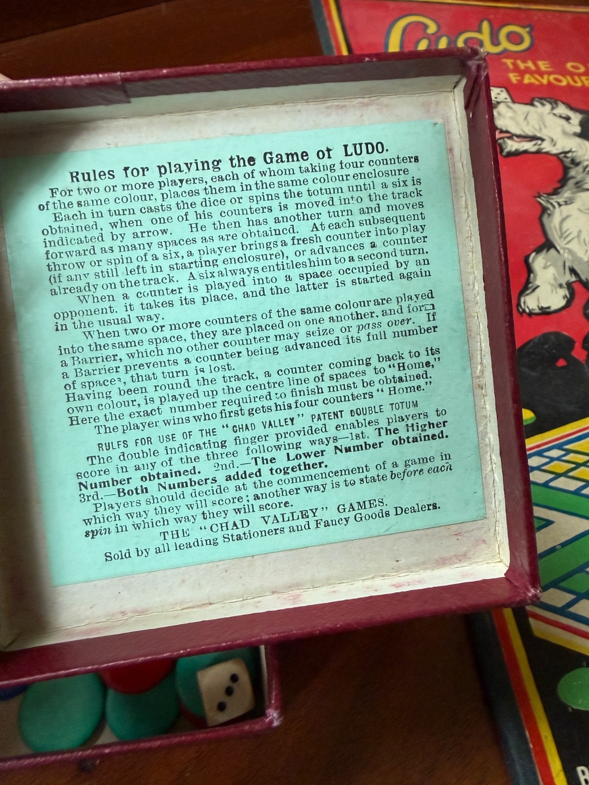 Vintage Ludo Game – British Manufacture, Boxed, 1930s–40s – includes board