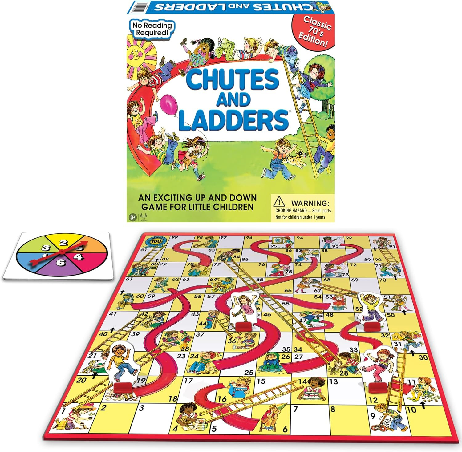 Classic Chutes and Ladders, with 1970’S Art, by Games USA |2-4 Players, Ages 3+