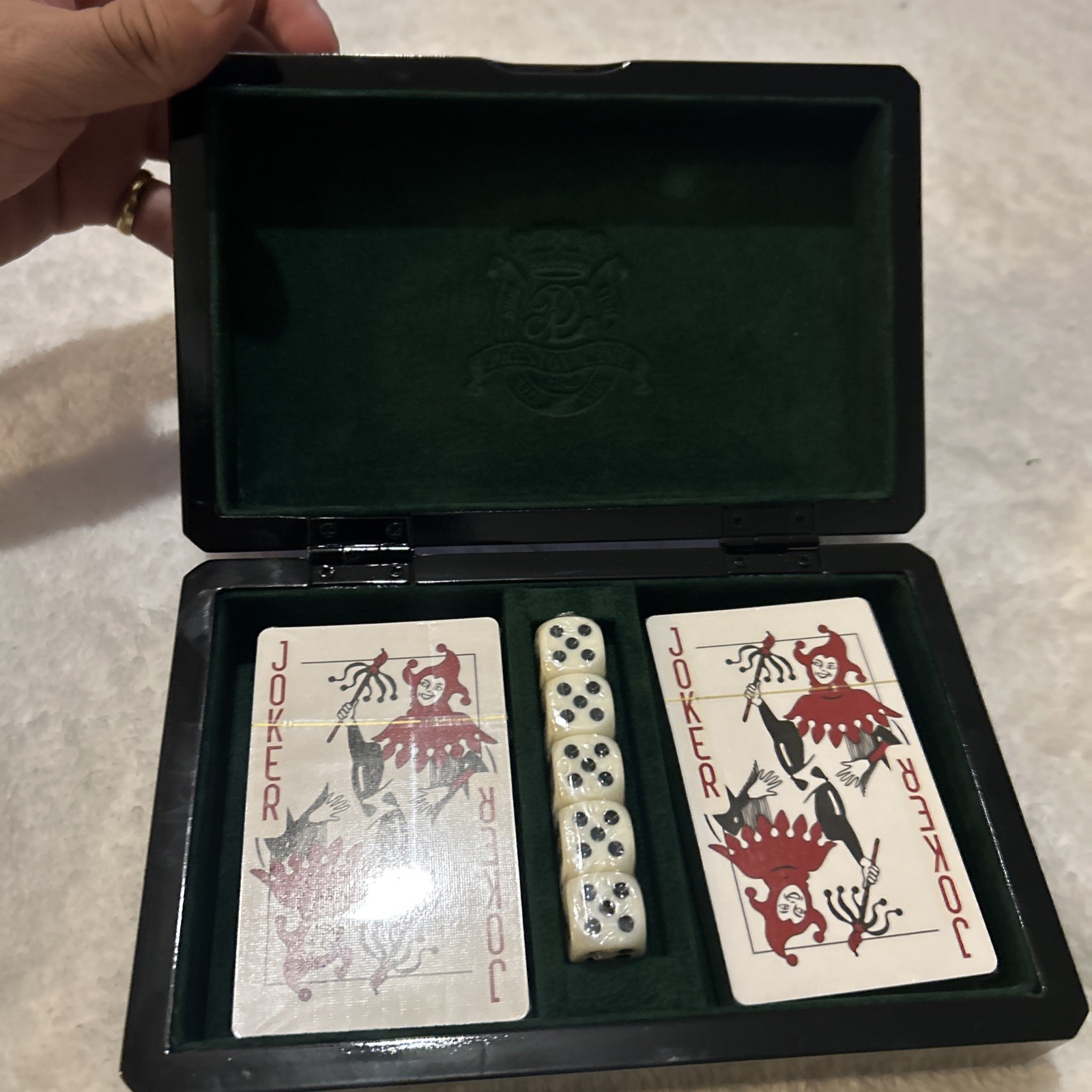Chester Luxury Game Box – Wooden Playing Card & Dice Set with Velvet Lining –…
