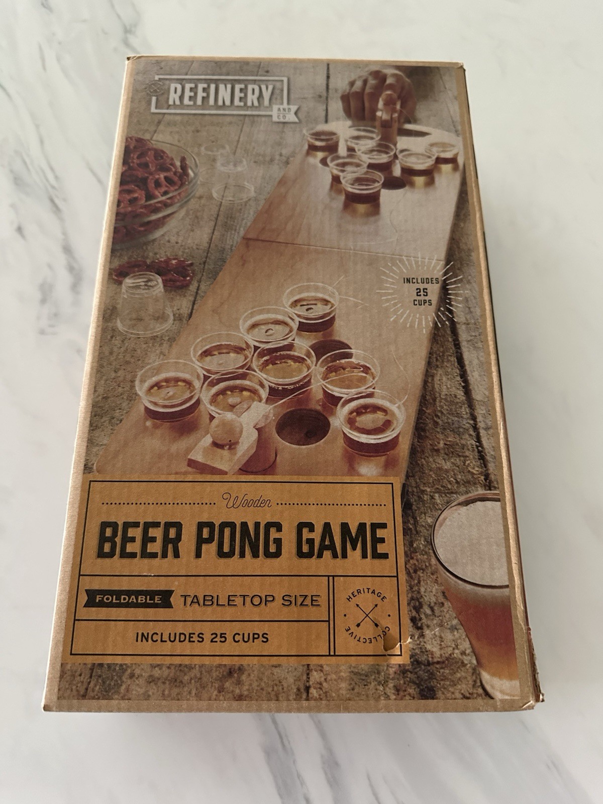 Portable Wooden Mini Beer Pong Drinking Game, New in Box