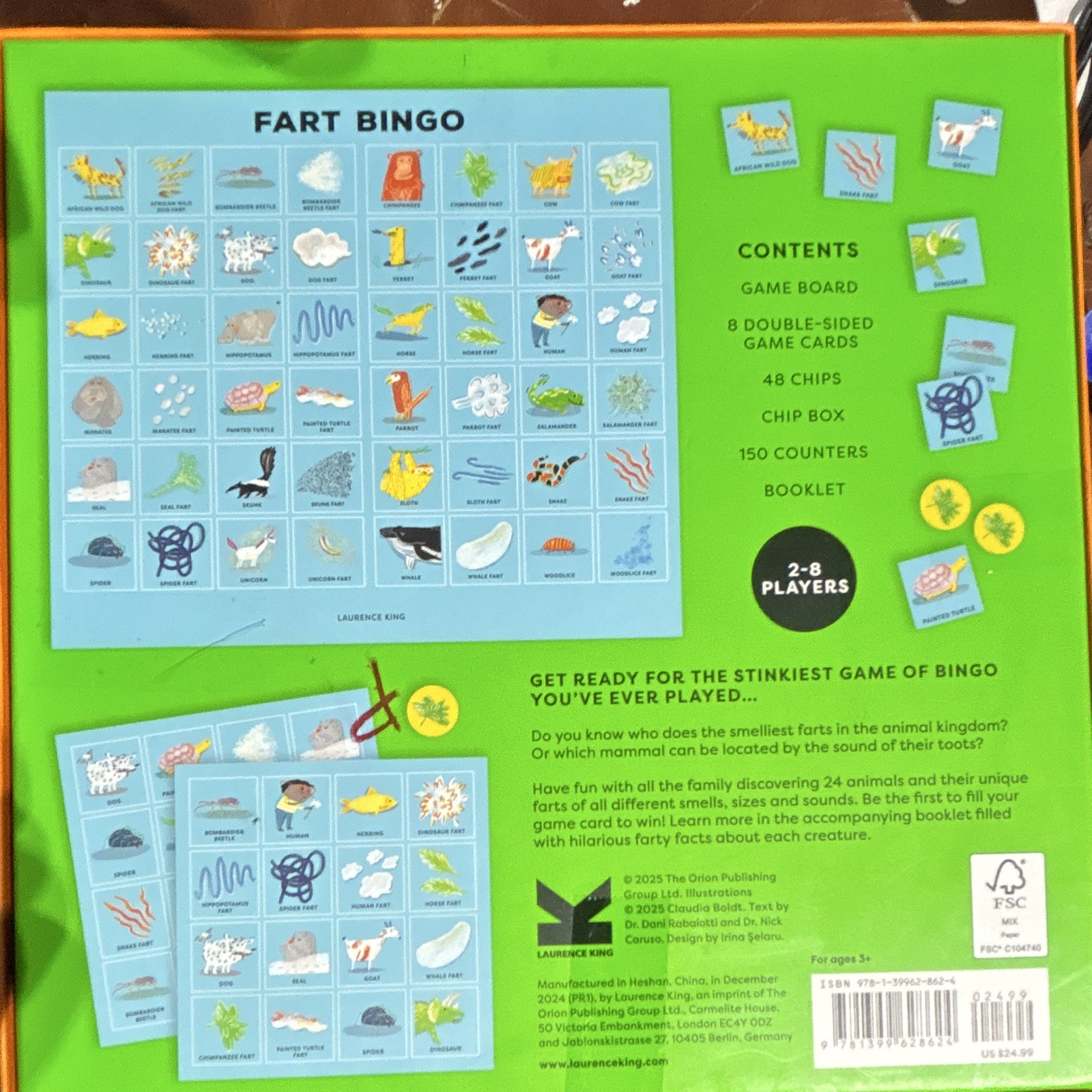Laurence King Fart Bingo Animals Board Game, 2-8 Players, Ages 3+, 2024
