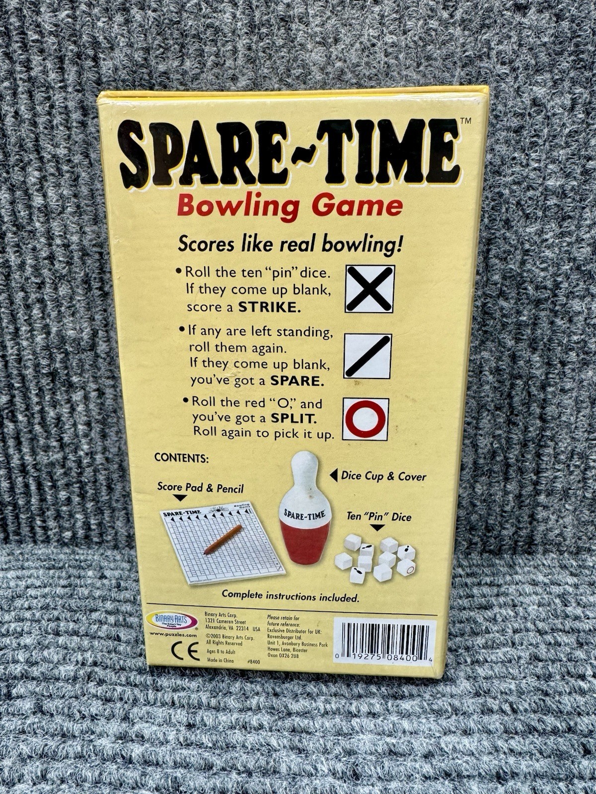 Spare-Time Bowling Dice Game 2003 Binary Arts Pin Dice Cup Brand Sealed/New VTG