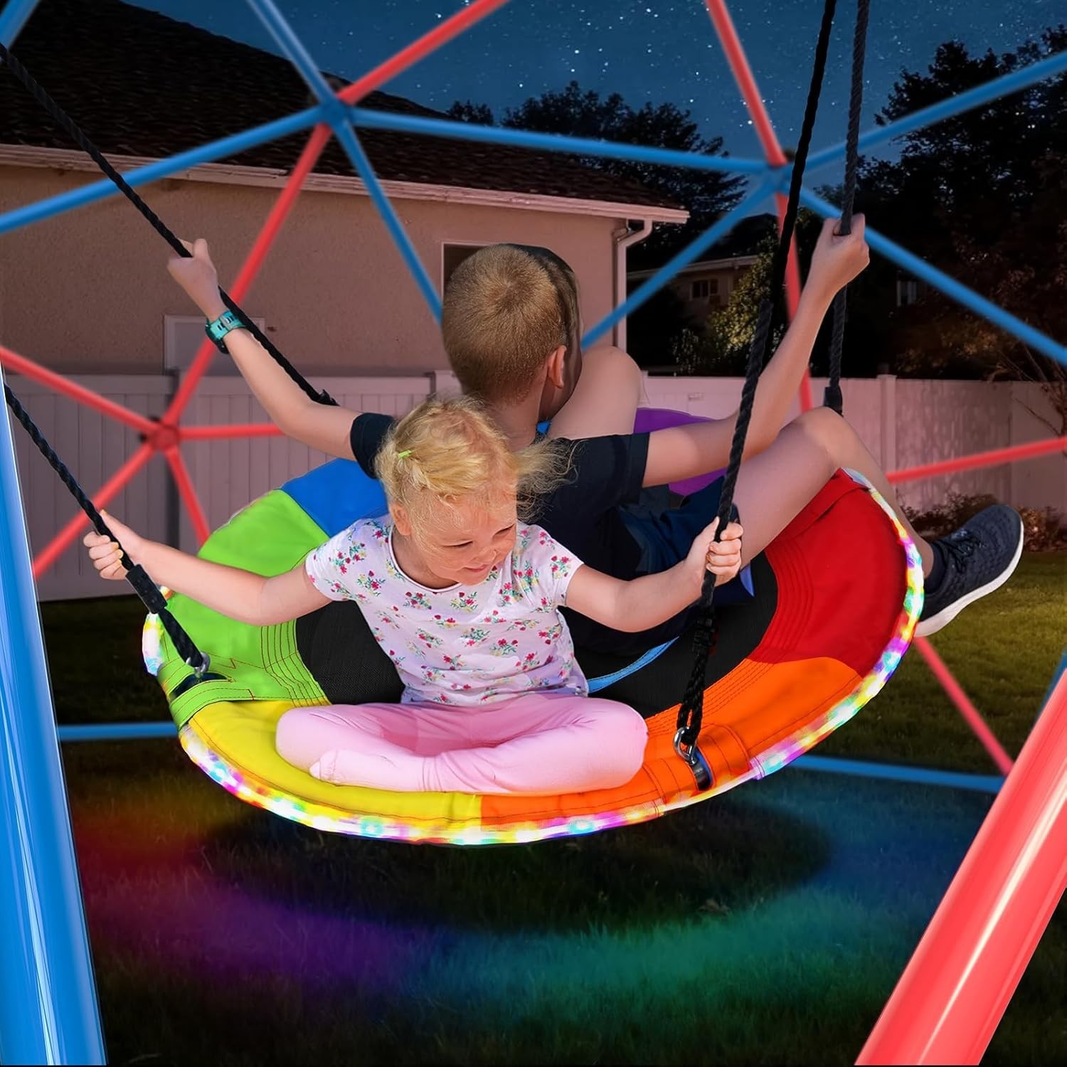 Climbing Dome Swing Set LED Saucer 800lb Jungle Gym Outdoor 3-8 8-12 Kids