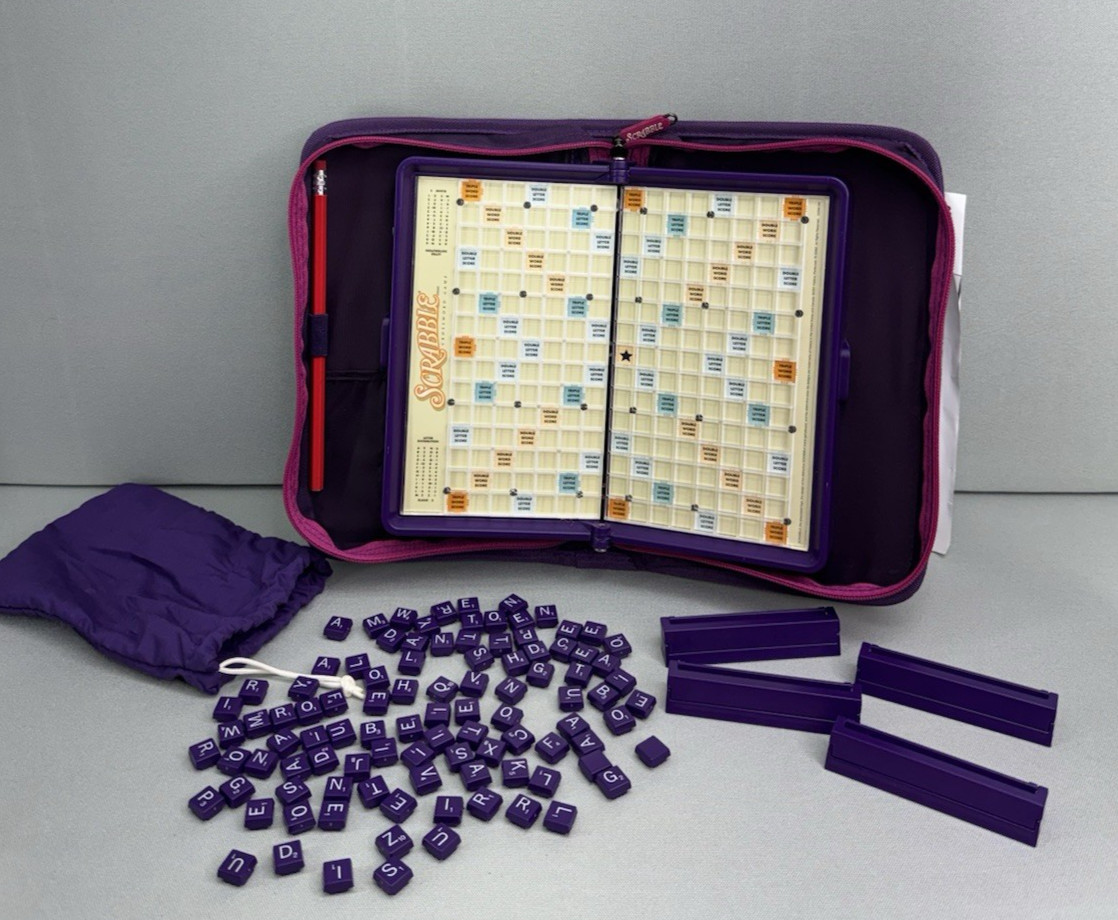 2002 Scrabble Travel Game Purple Complete All Tiles Pocket Edition Hasbro READ
