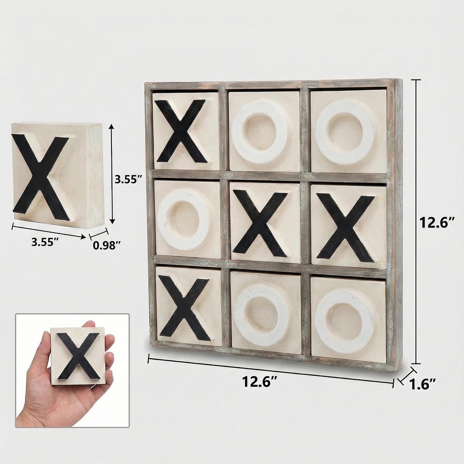 12.6″ Large Wooden Tic Tac Toe Game, Rustic Coffee Table Game, Wood Farmhouse…