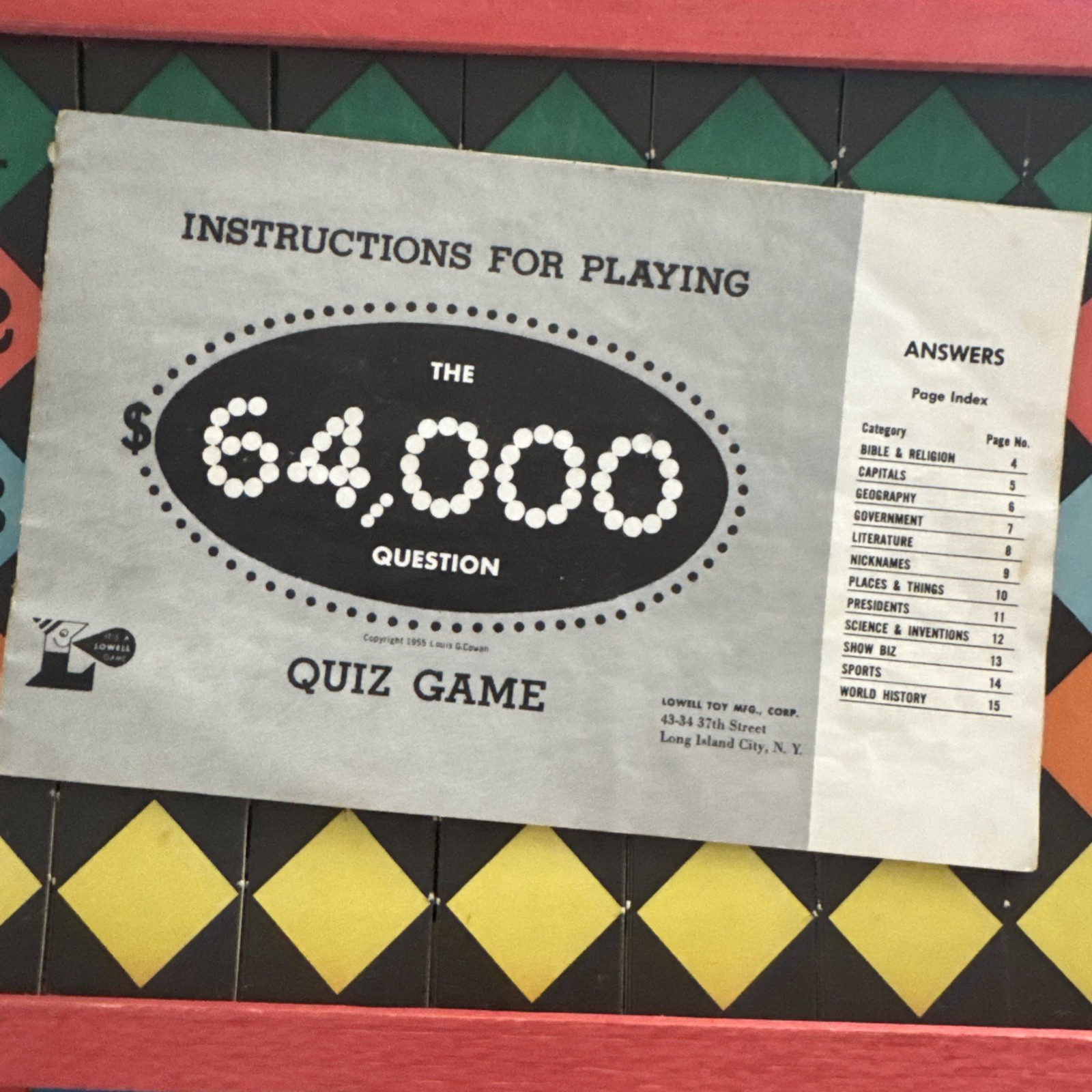 Revlons 1955 Vintage Board Game 64,000 Questions, Complete Set with All Parts