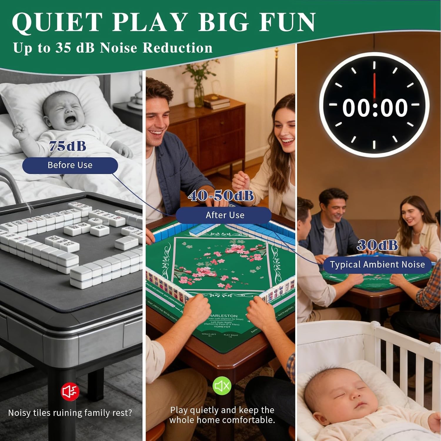 Mahjong Table Mat Rubber Non Slip Backing Smooth Surface Table Top Mat