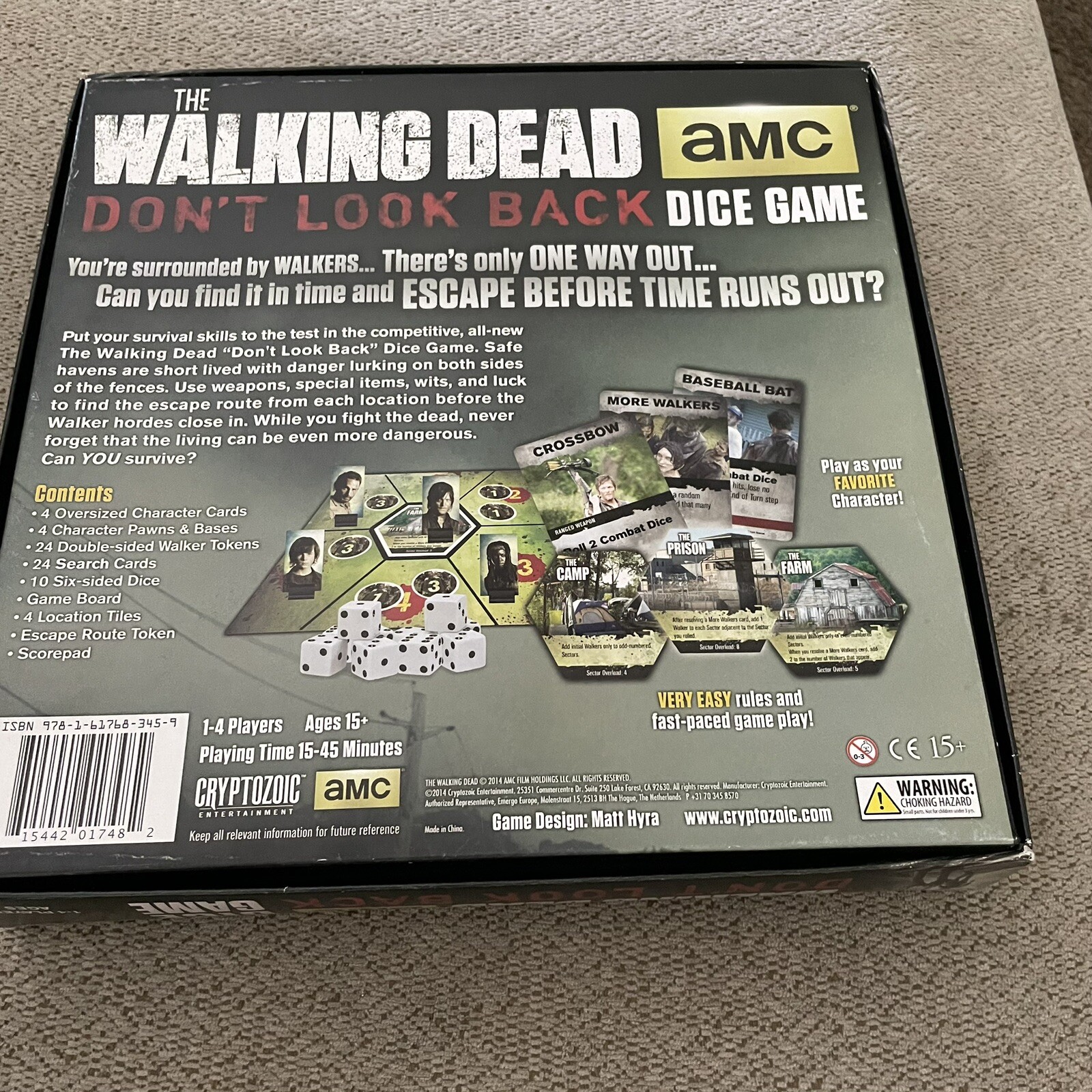 THE WALKING DEAD: Don’t Look Back Dice Board Game 2014 Cryptozoic 100% Complete