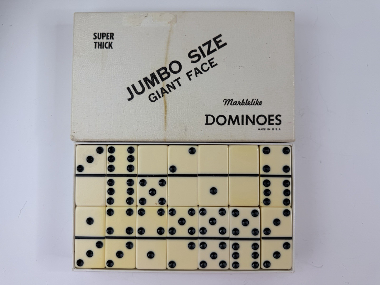 VTG Puremco Marblelike Dominoes #1632 Jumbo Size Giant Face Super Thick USA Made