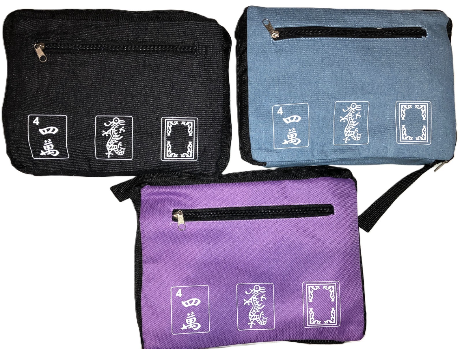 Mahjong Mahjongg EMPTY wheel Case 2 Trays for Tiles, Protective wheel Denim Bag