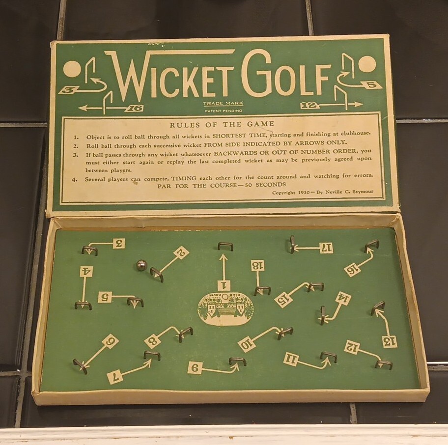 Vintage 1930 Wicket Golf Dexterity Game Neville C. Seymour Complete with Ball