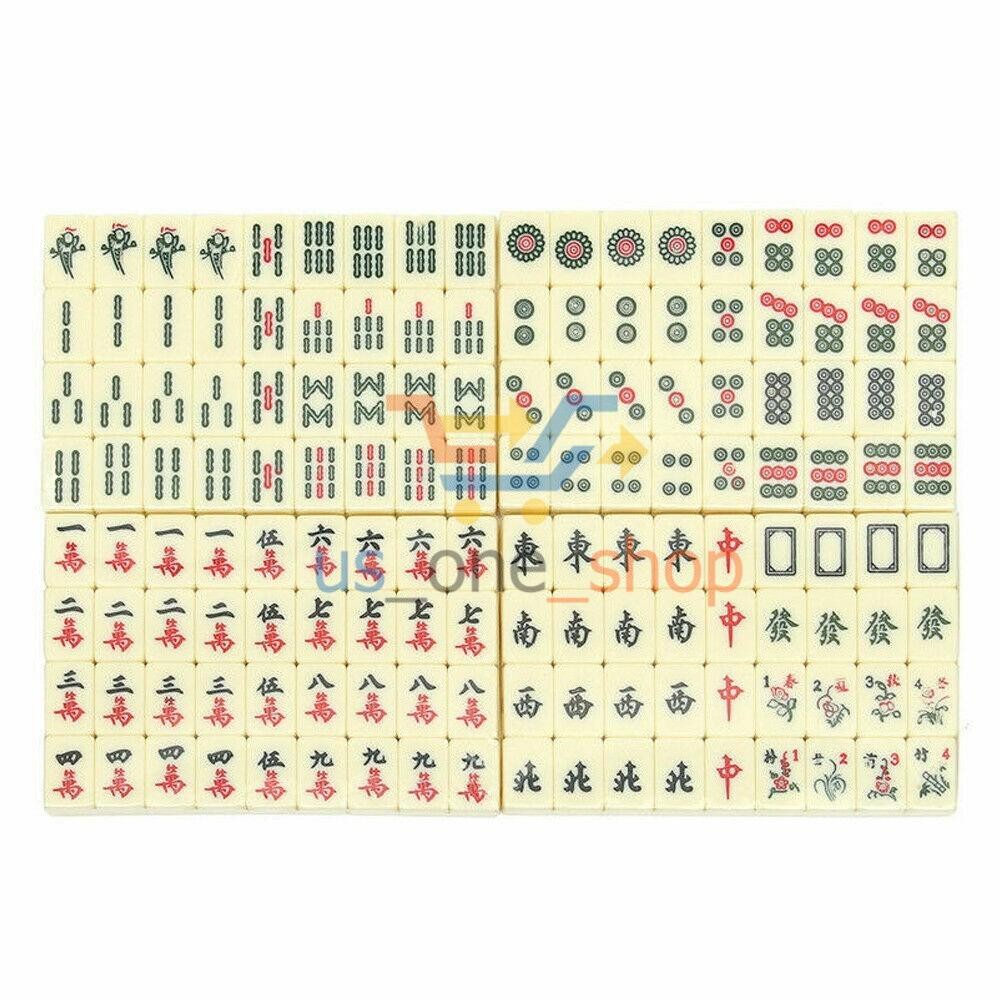 Vintage Chinese Mahjong Set Traditional 144 Tiles Mah-Jong Game Set w/ Case Box